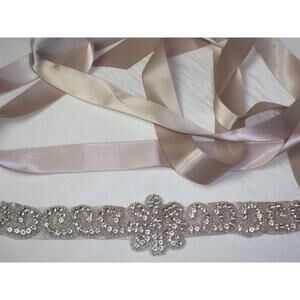 Blush Rhinestone Beaded Bridal Belt Formal MOB Prom Party Dress Gown Sash belt
